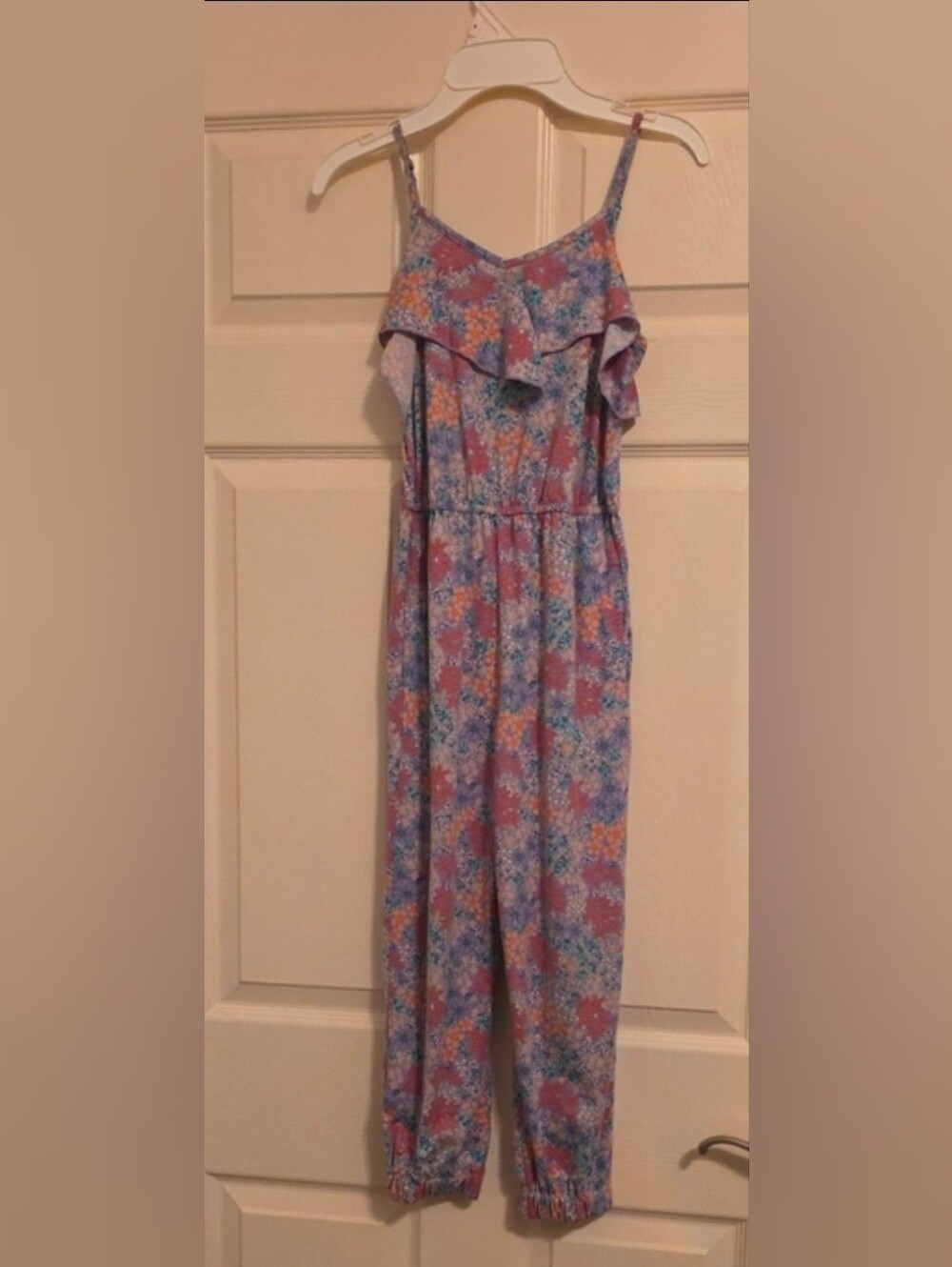 Girls Floral Ruffle Strap Jumpsuit - Lavender Multi Color, Size M (7/8)
